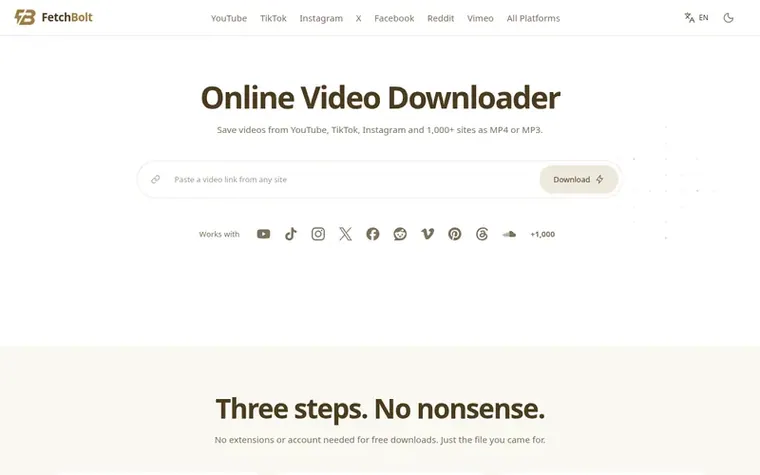Screenshot of the FetchBolt homepage