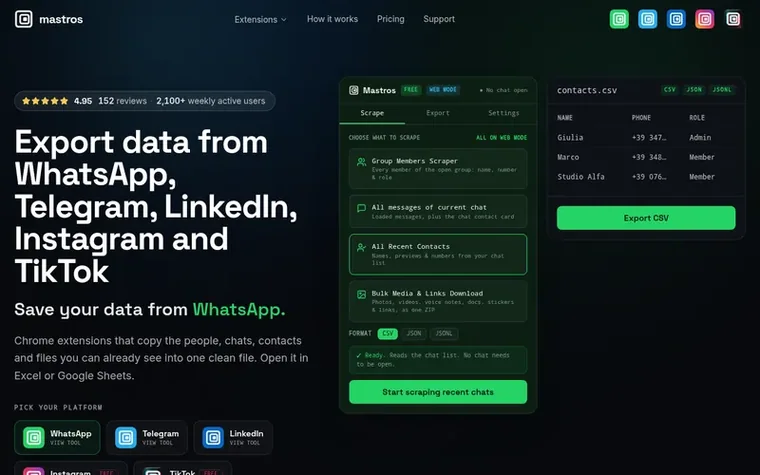 Screenshot of the Mastros homepage