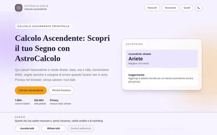 Screenshot of the AstroCalcolo homepage