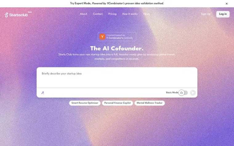 Screenshot of the Starts Club homepage