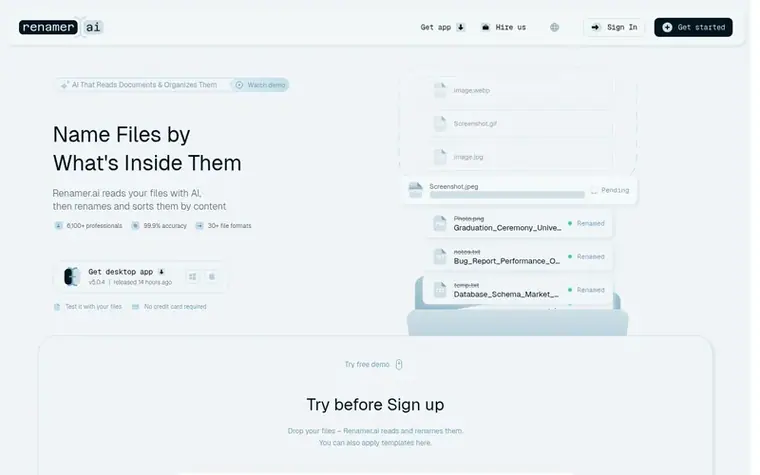 Screenshot of the Renamer.ai homepage