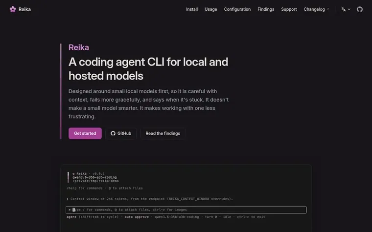Screenshot of the Reika homepage