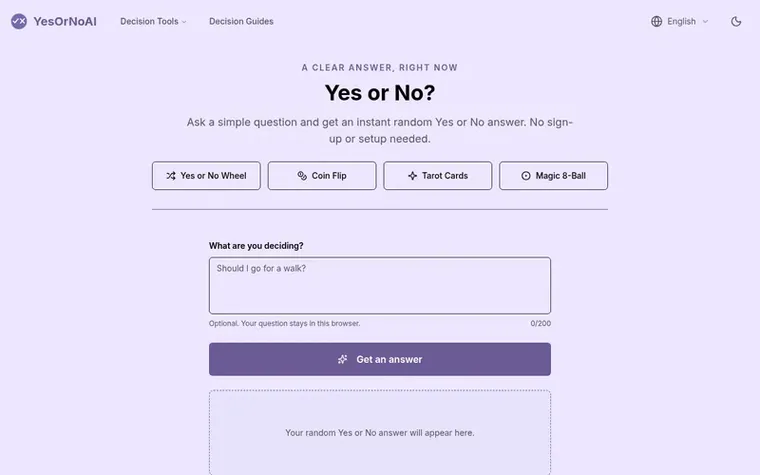 Screenshot of the YesOrNoAI homepage
