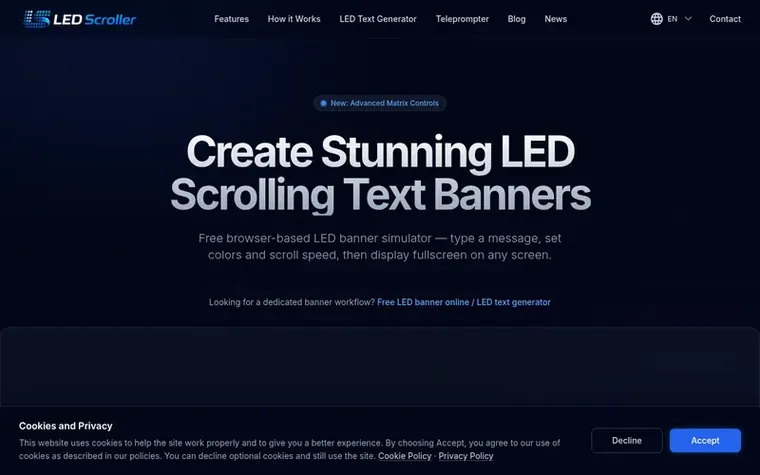 Screenshot of the LED Scroller homepage