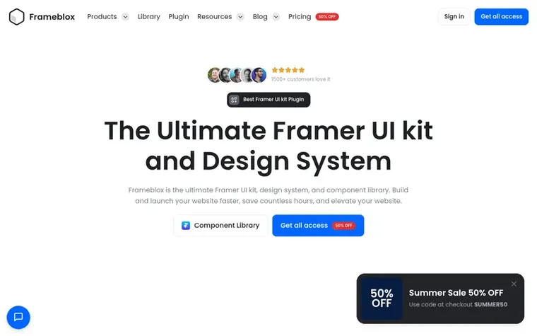 Screenshot of the Frameblox homepage