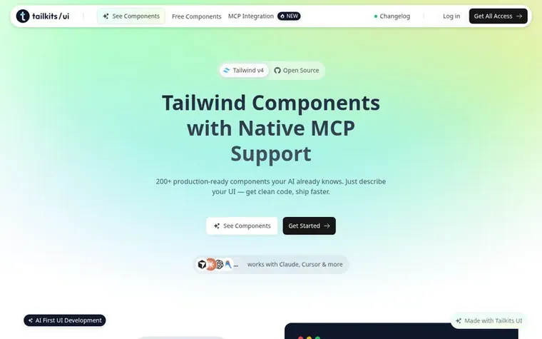 Screenshot of the Tailkits UI homepage