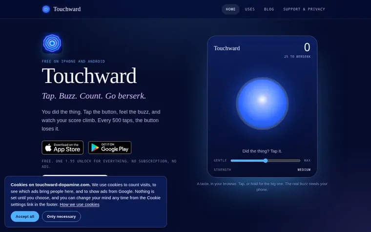Screenshot of the Touchward homepage