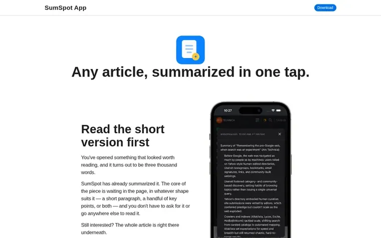 Screenshot of the SumSpot homepage