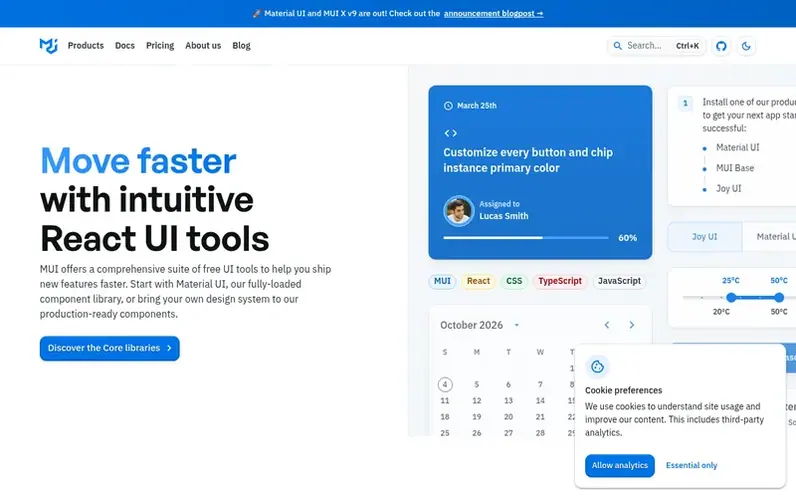 Screenshot of the MUI homepage