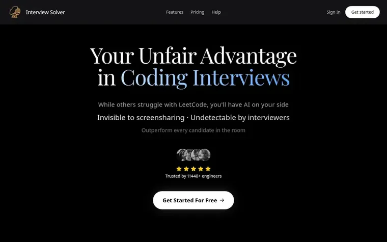 Screenshot of the Interview Solver homepage