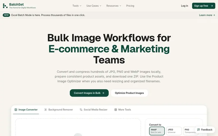 Screenshot of the BatchSet homepage