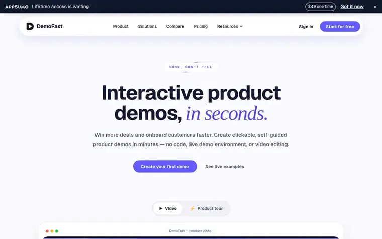 Screenshot of the DemoFast homepage