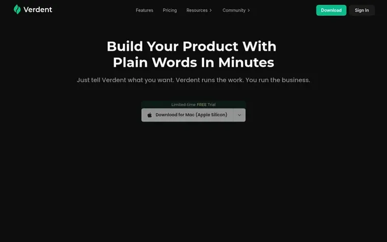 Screenshot of the Verdent AI homepage