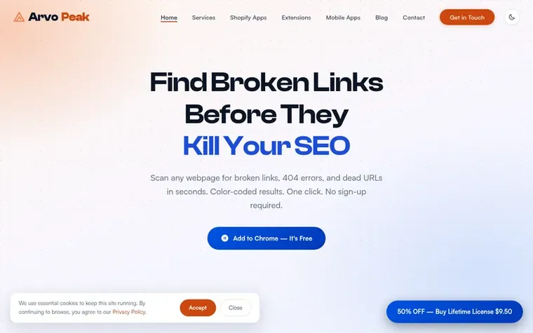 Screenshot of the Broken Link Checker homepage