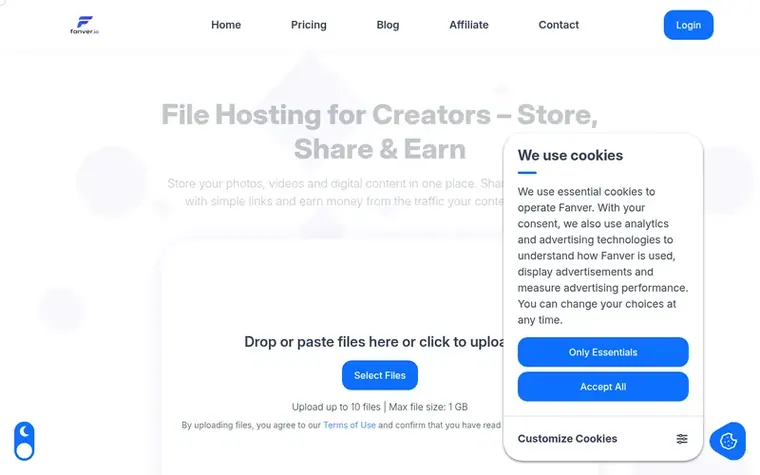 Screenshot of the Fanver homepage