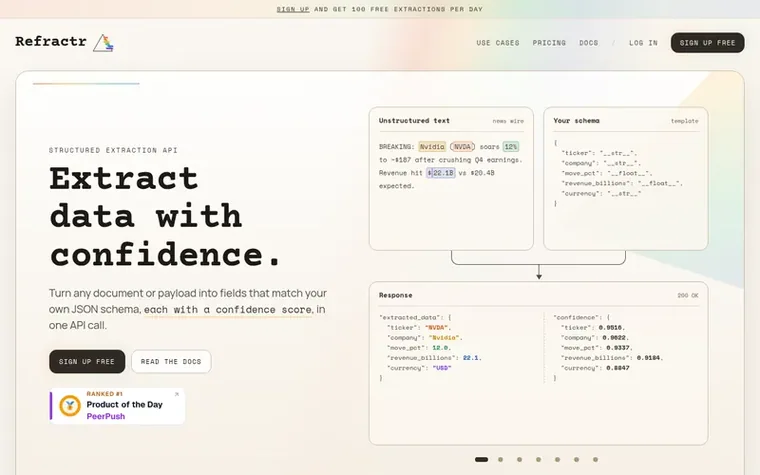 Screenshot of the Refractr homepage
