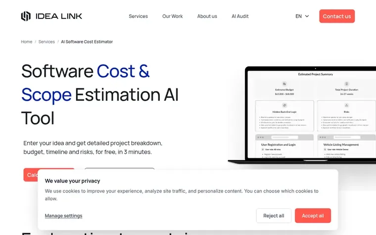 Screenshot of the Idea Link homepage