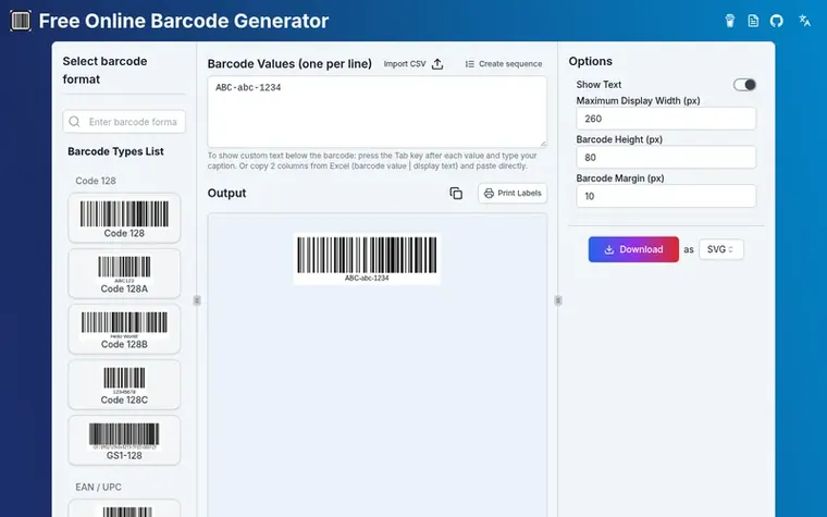 Screenshot of the Barcode-Maker.com homepage