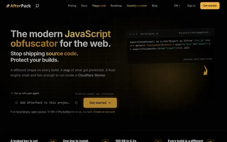 Screenshot of the AfterPack homepage