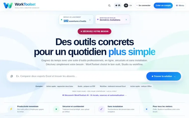 Screenshot of the WorkToolset homepage