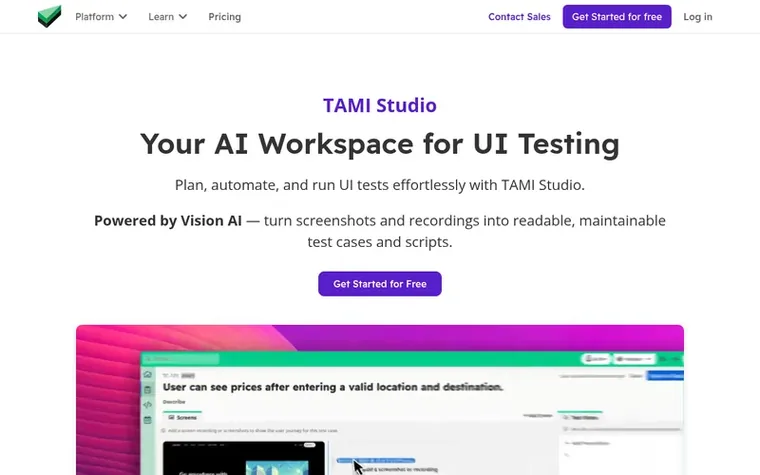 Screenshot of the TAMI Studio by UI-licious homepage