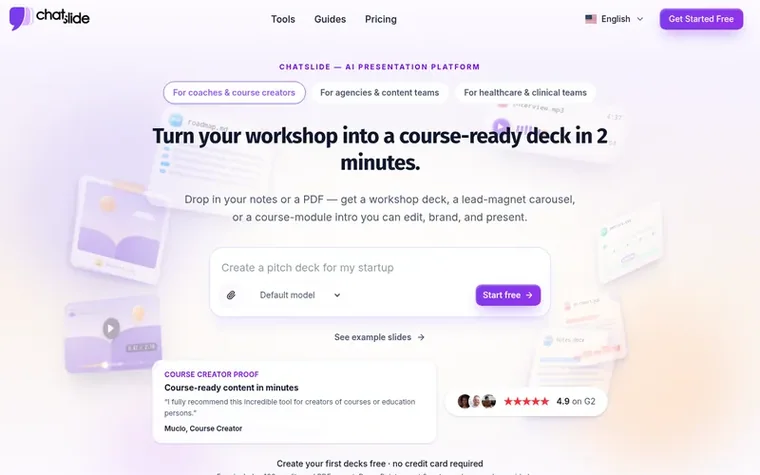 Screenshot of the ChatSlide AI homepage