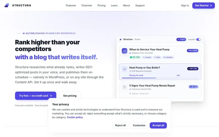Screenshot of the Structura homepage