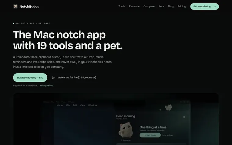 Screenshot of the NotchBuddy homepage
