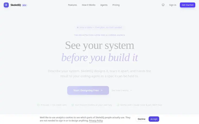 Screenshot of the SkeletIQ homepage
