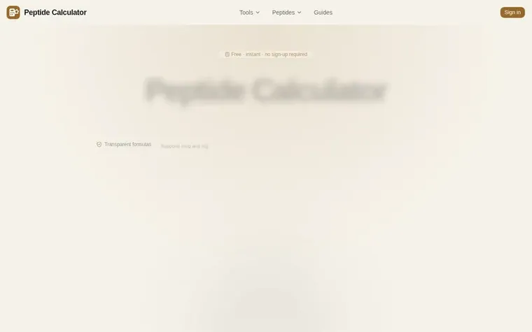 Screenshot of the Peptide Calculator homepage