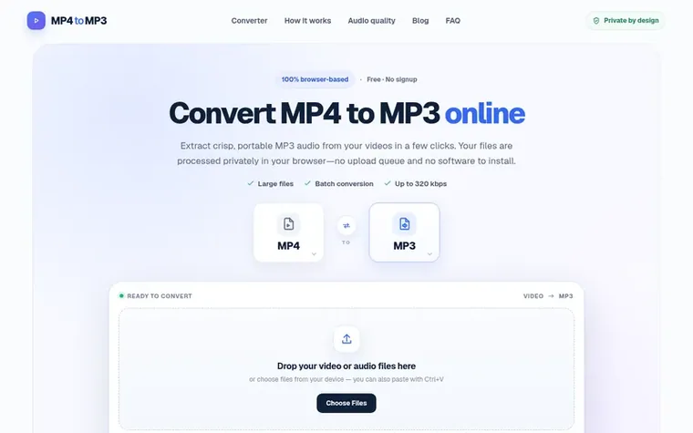 Screenshot of the MP4toMP3 homepage