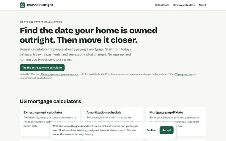 Screenshot of the Owned Outright homepage