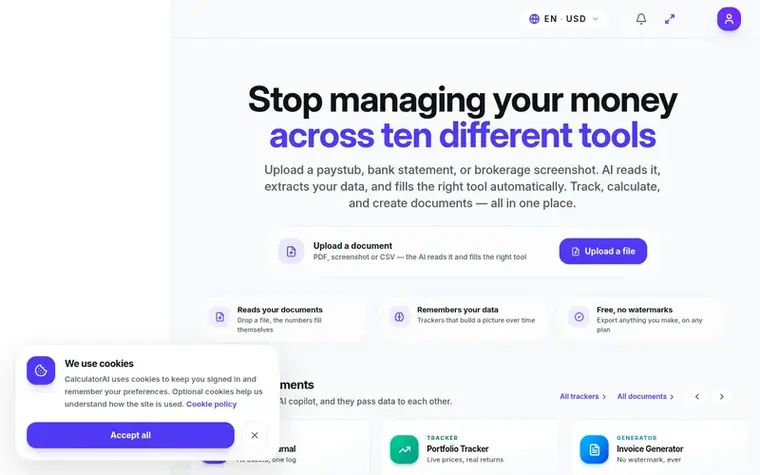 Screenshot of the CalculatorAI homepage