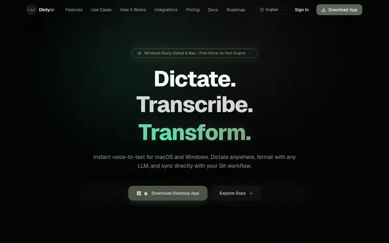 Screenshot of the Dicty homepage