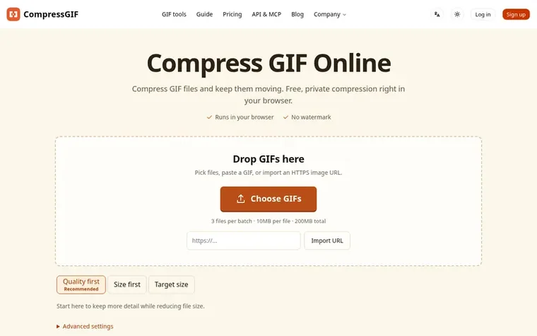 Screenshot of the CompressGIF homepage