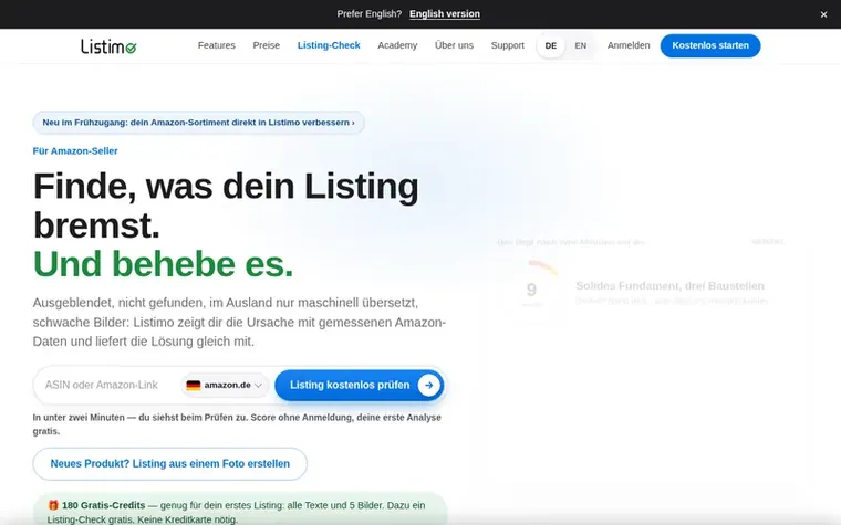 Screenshot of the Listimo homepage
