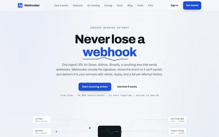 Screenshot of the Webhooker homepage