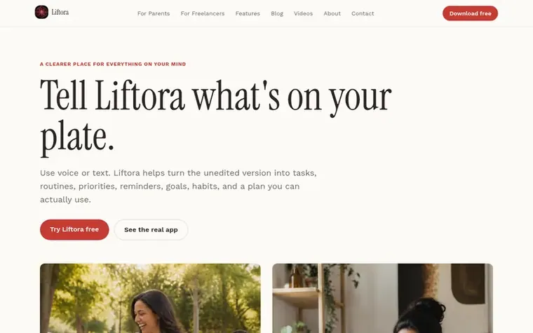 Screenshot of the Liftora homepage