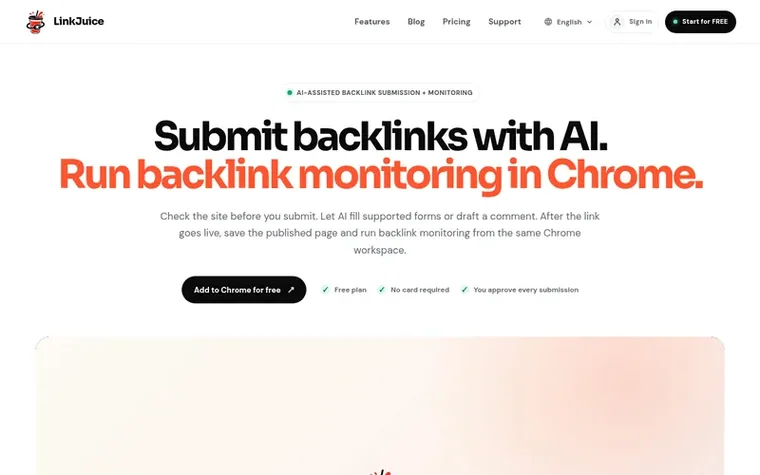 Screenshot of the LinkJuice homepage