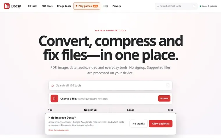 Screenshot of the Docsy homepage
