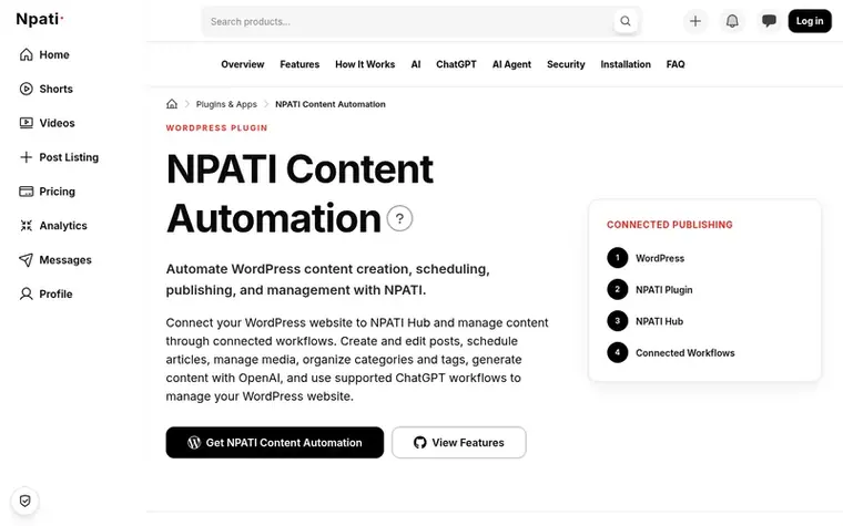 Screenshot of the NPATI Content Automation homepage