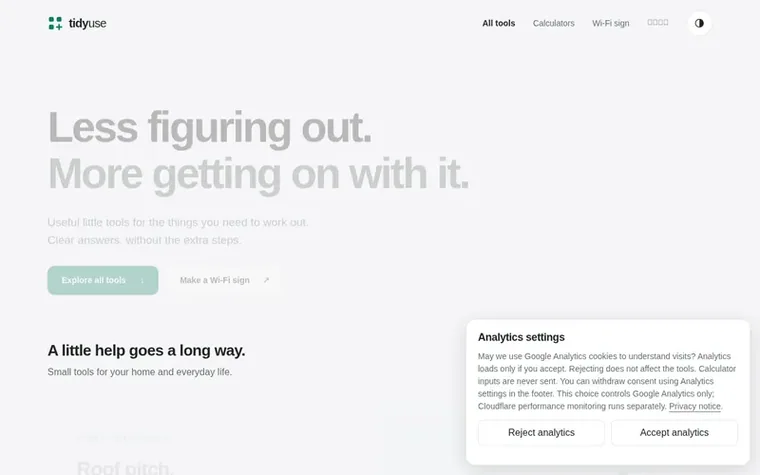 Screenshot of the TidyUse homepage