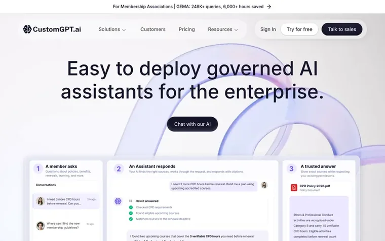 Screenshot of the CustomGPT.ai homepage