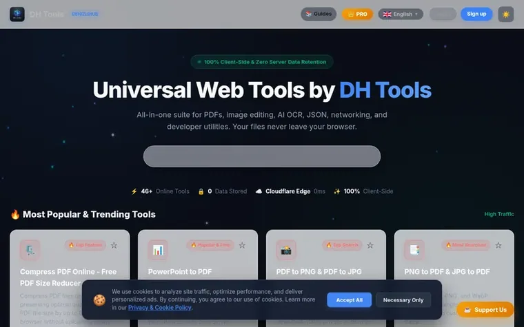 Screenshot of the DH Tools homepage