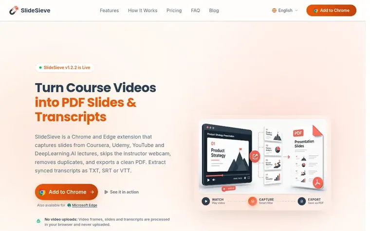 Screenshot of the SlideSieve homepage