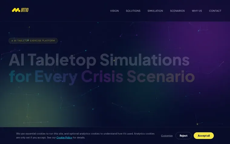 Screenshot of the Mirtio homepage