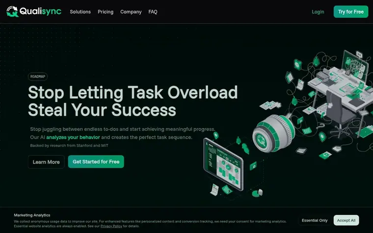 Screenshot of the Qualisync homepage