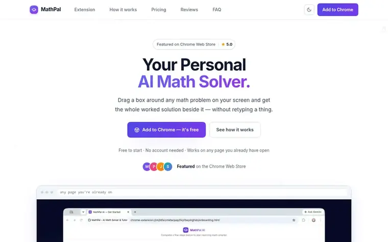 Screenshot of the MathPal homepage