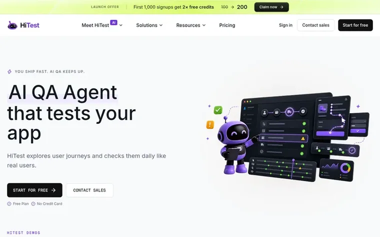 Screenshot of the HiTest homepage