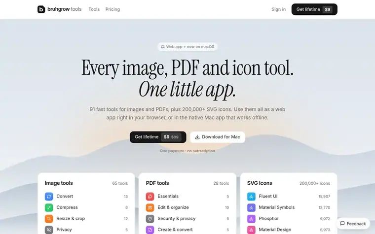 Screenshot of the bruhgrow tools homepage